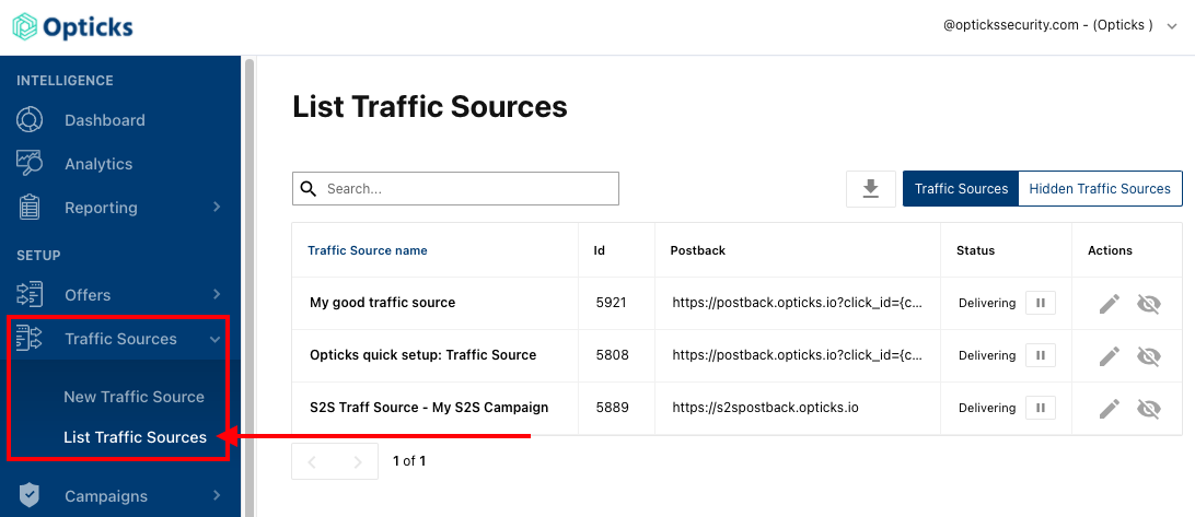 Traffic Sources List